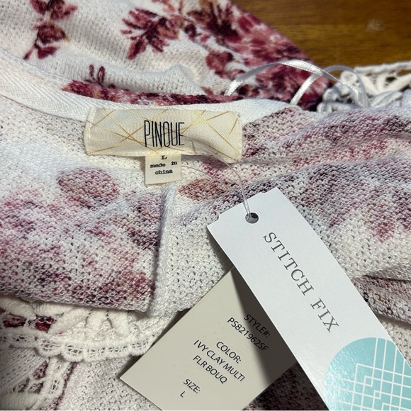 Pinque Stitch Fix Brushwood Crochet Trim Open Floral Cardigan | NWT | Size L - Picture 10 of 11
